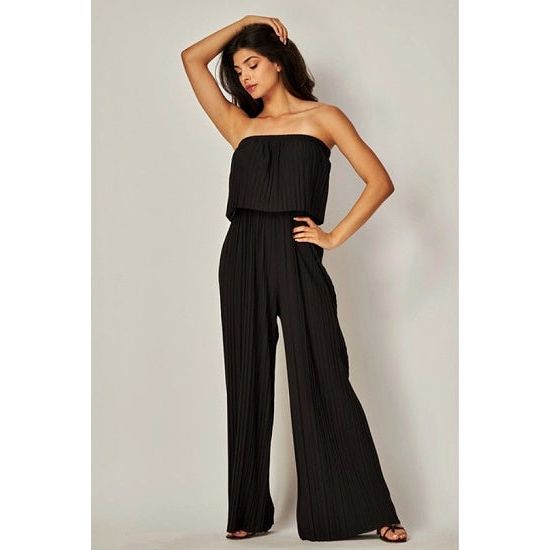 Black strapless jumpsuit wide leg shops