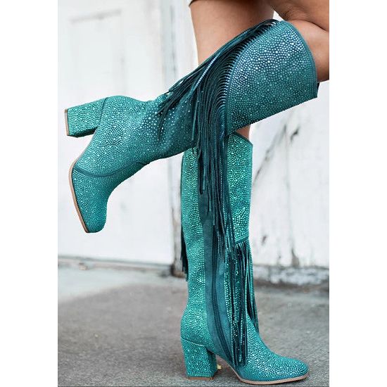 Another Chance to Sparkle Rhinestone Fringe Boots