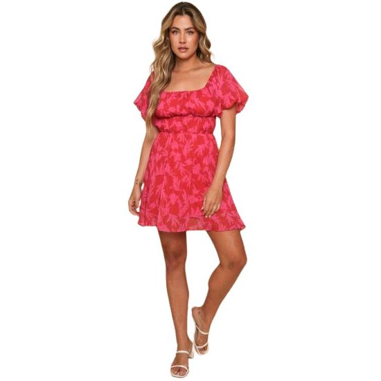 Red and Fuchsia Floral Dress  Rhinestone Gal