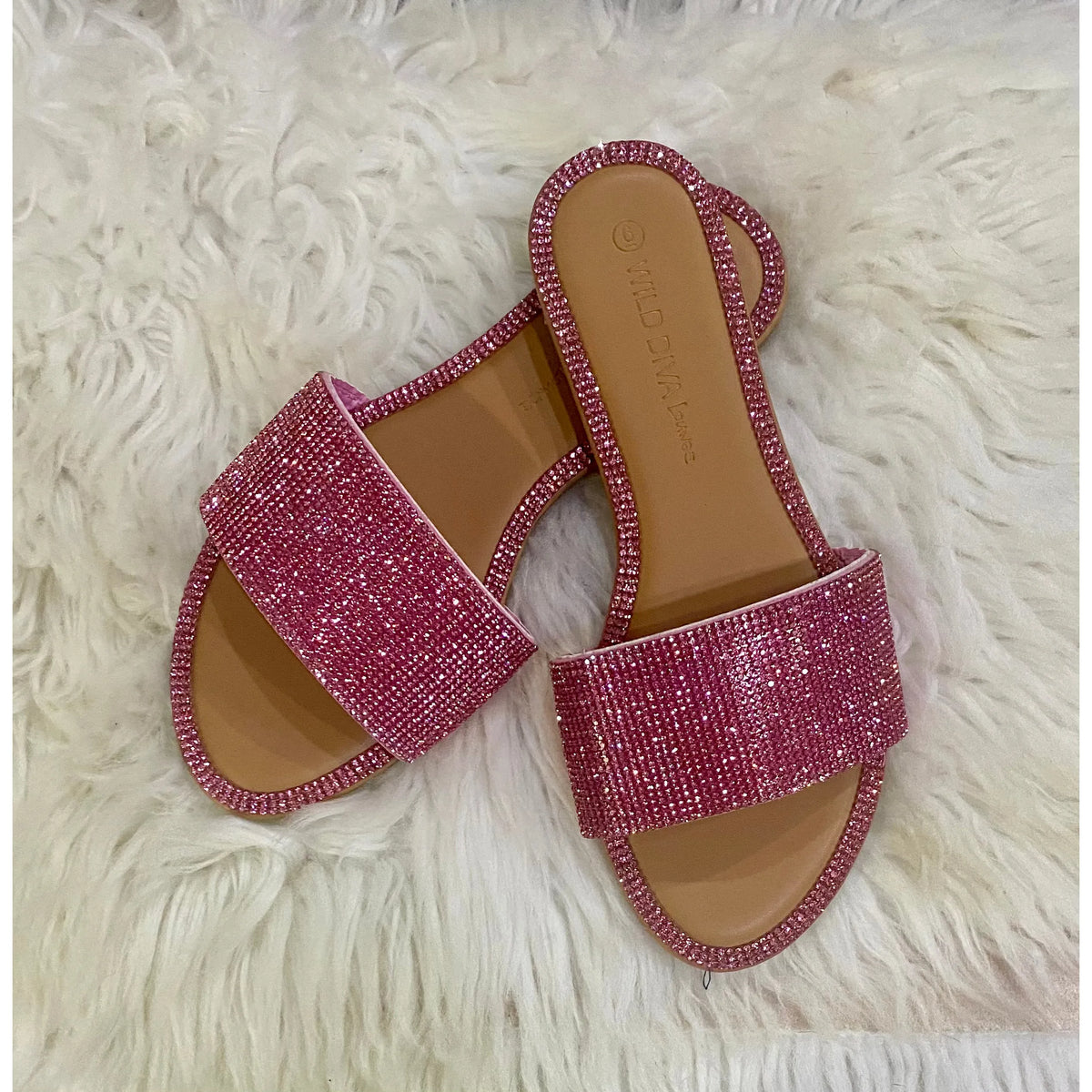 Pink Rhinestone Wide Strap Sandals