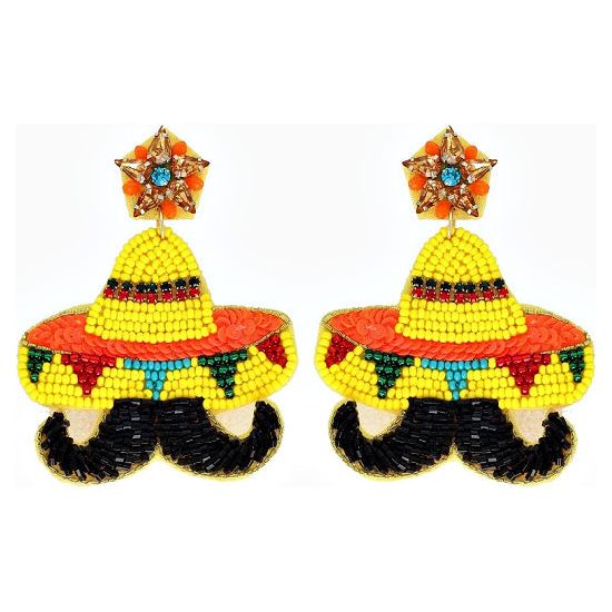 Mustache Sombrero Seed Bead Earrings