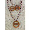 Long Beaded Necklace with Astros Wooden Medallion - Rhinestone Gal