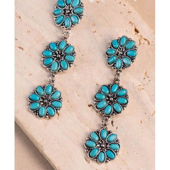 Turquoise 3 Tier Squash Blossom Drop Earrings