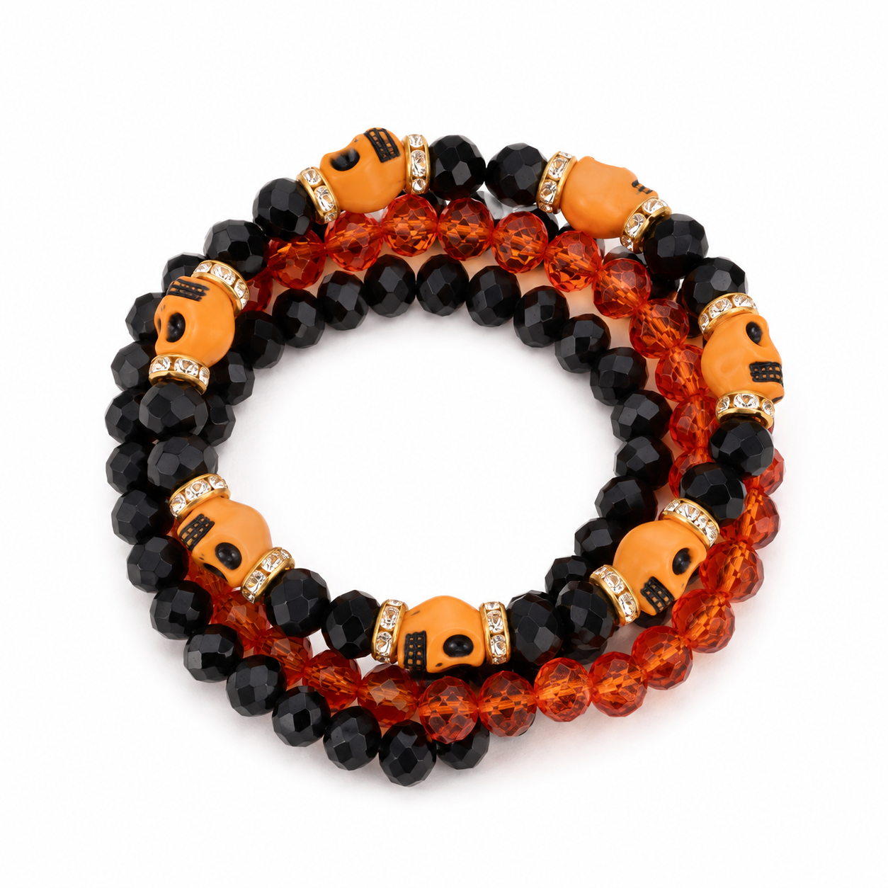 Halloween Sugar Skull Beaded Bracelet Set – 3 Stretchy Bracelets