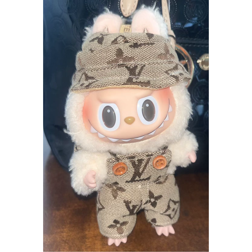 Labubu Trendy Overalls & Bucket Hat 2-Piece Outfit
