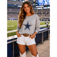 Dallas Cowboys Off-Shoulder Rhinestone Sweatshirt – Grey Heather