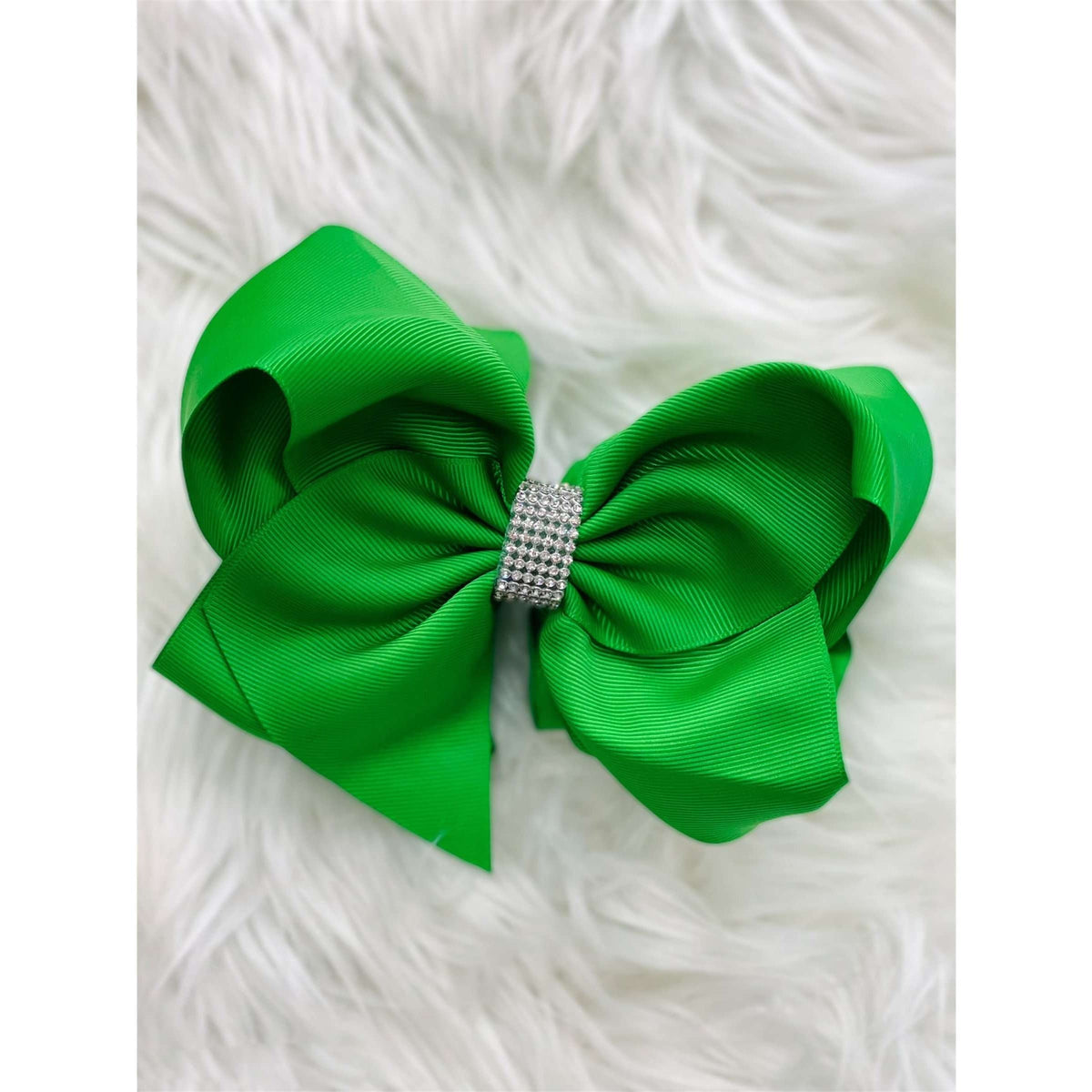 Emerald Green Hair Bow with Rhinestone Center - Rhinestone Gal