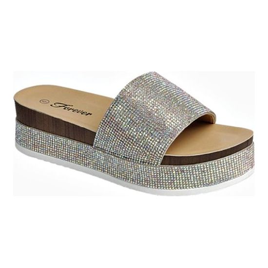 Iridescent Rhinestone Platform Slip On Sandals - Rhinestone Gal