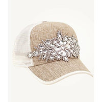 Beige Crystal Embellished Trucker Cap