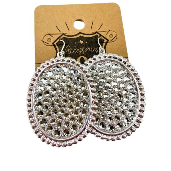 Silver with Clear Rhinestones Oval Earrings