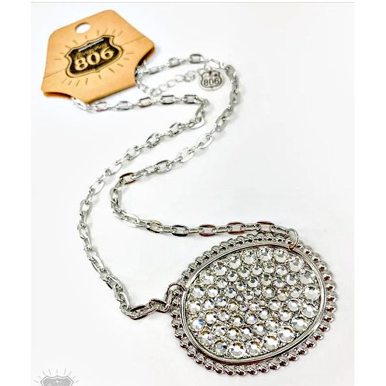 Silver Chain with Oval Clear Rhinestone Necklace - Rhinestone Gal