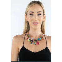 Amata Multicolor Floral Crystal Statement Necklace – Gold Tone Chunky Bib Necklace