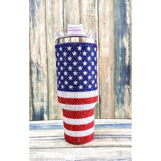 American Flag Rhinestone Tumbler - Rhinestone Gal