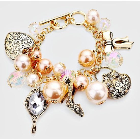 Vintage Pearl and Charm Toggle Bracelet