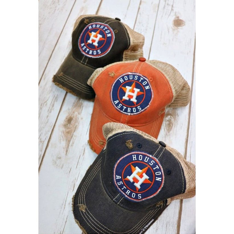 Distressed Dirty Truckers Cap with Astros Emblem
