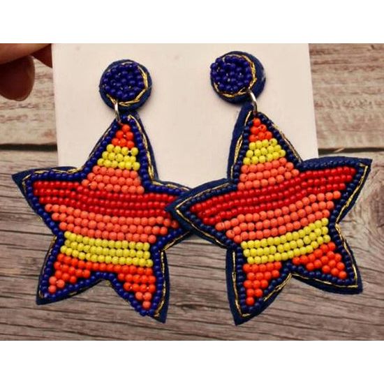 Astros Stripe Seed Bead Star Earrings
