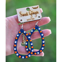 Astros Blue & Orange Rhinestone Teardrop Earrings