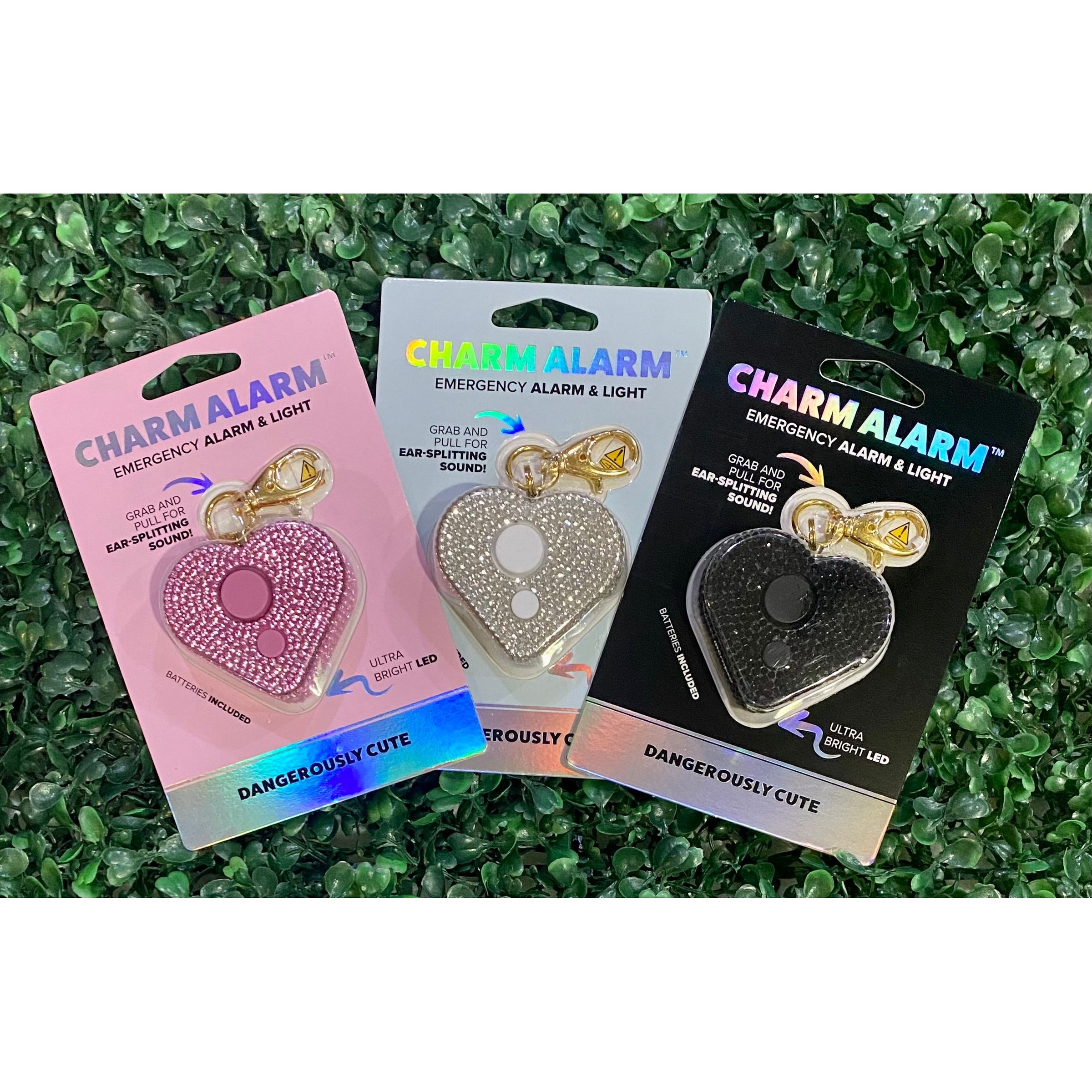 Rhinestone Heart Charm Safety Alarm Keychain – Pink, Clear, or Black