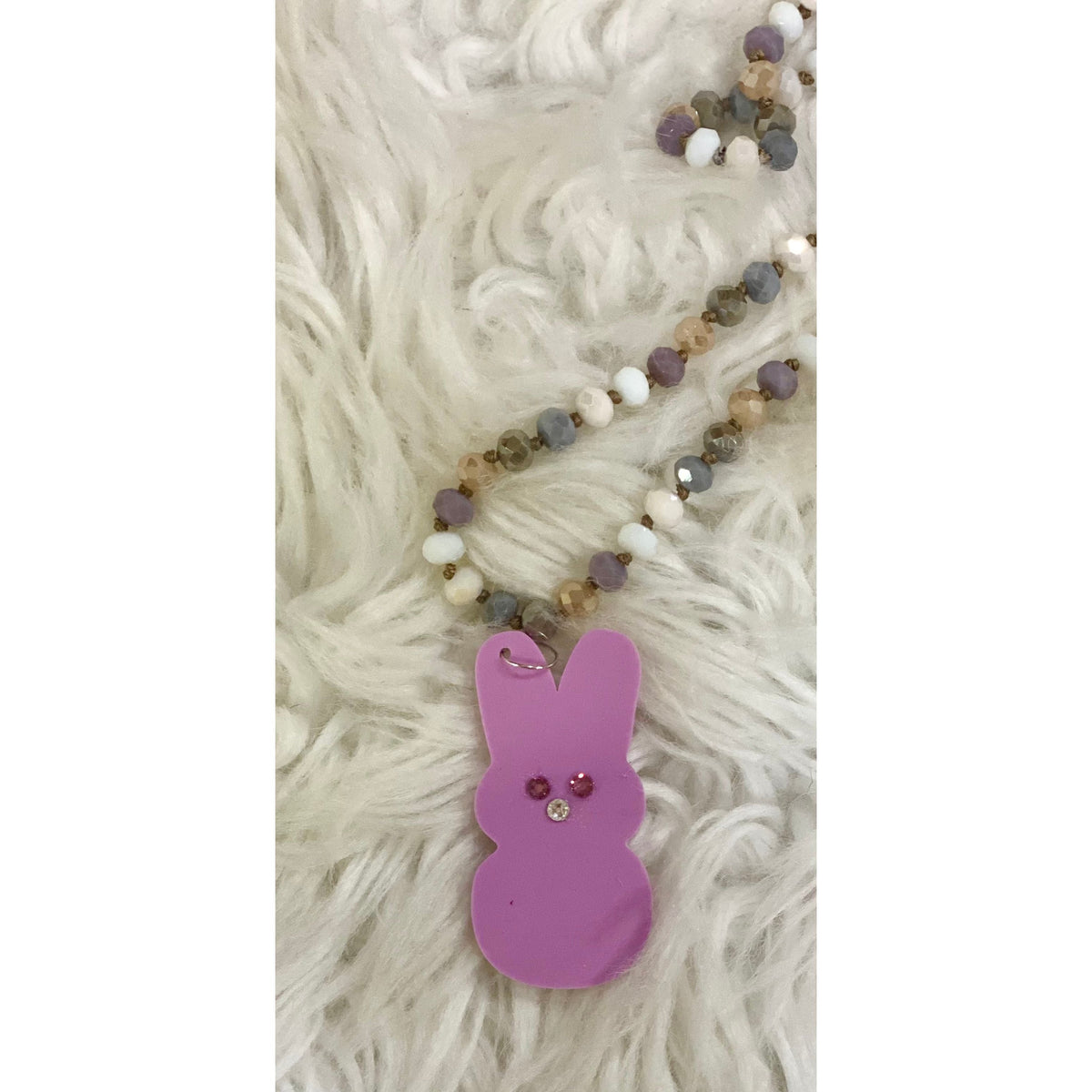 Peep Bunny Acrylic Pendant on Beaded Necklace