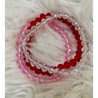 3 Red, Pink and Clear Stretchy Beaded Bracelets