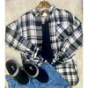Black & White Plaid High-Low Button-Up Shirt – Lightweight Fall Layer
