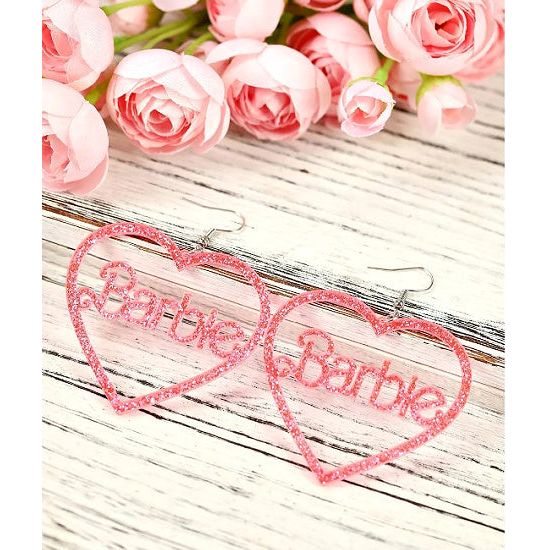 Pink Glitter Barbie Heart Acrylic Earrings