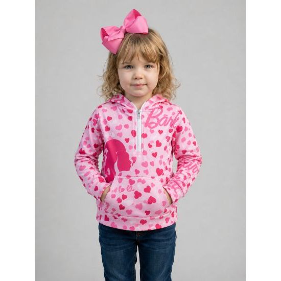 Girls Barbie Hearts Quarter Zip Hoodie