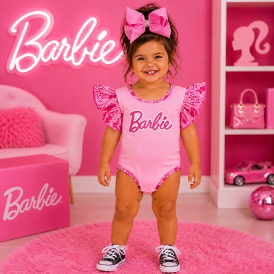 Barbie Pink Flutter Sleeve Baby Onesie