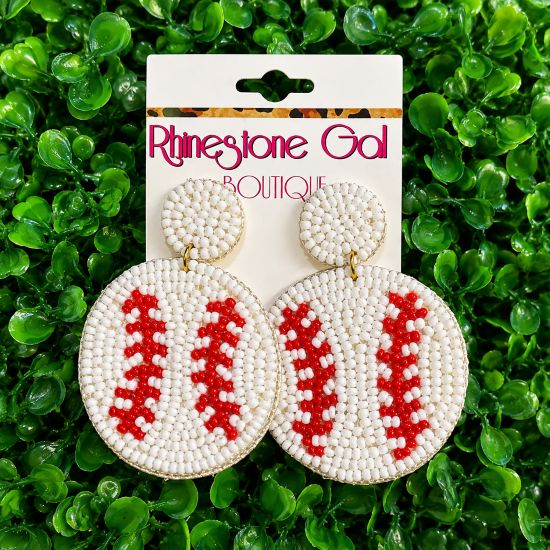 Baseball Seed Bead Dangle Earrings