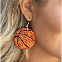 Orange Basketball Crystal Puffy Hook Earrings - Rhinestone Gal