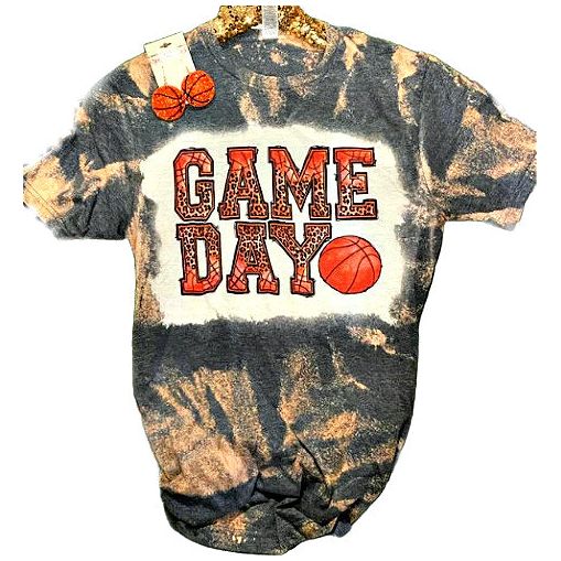 Basketball Leopard Game Day Bleached Tee - Rhinestone Gal