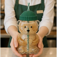 Bear Glass Tumbler with Green Lid