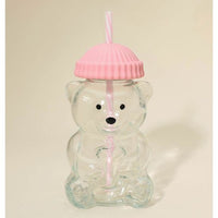 Bear Glass Tumbler with Pink Lid
