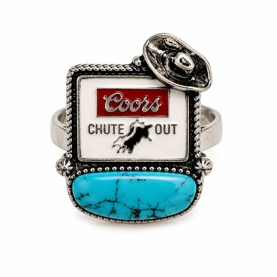 Vintage Western Beer Rings – Adjustable Turquoise Accents