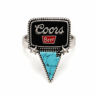 Vintage Western Beer Rings – Adjustable Turquoise Accents