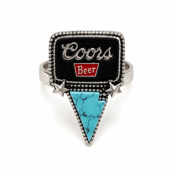 Vintage Western Beer Rings – Adjustable Turquoise Accents