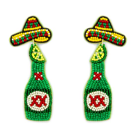 Cinco De Mayo Seed Bead Earrings with Sombrero - Rhinestone Gal