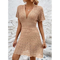 Beige Crochet Knit Beach Cover Up Dress