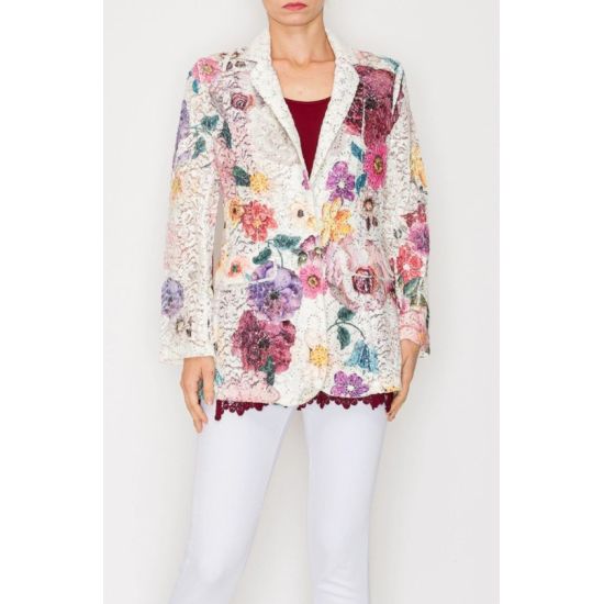 Beige Lace Floral Blazer
