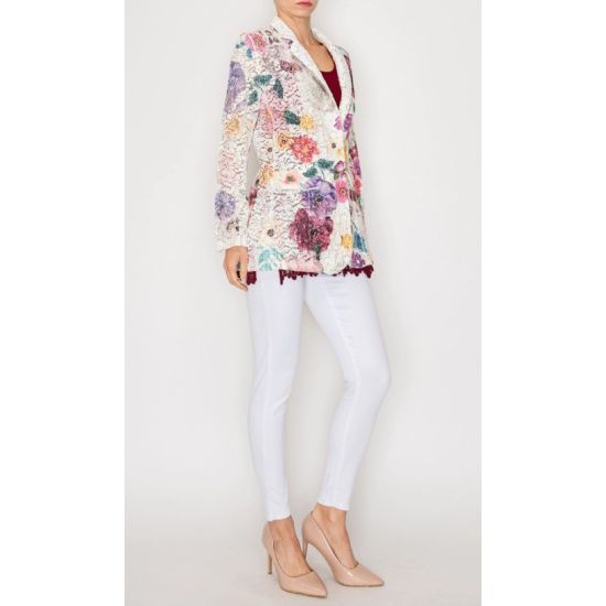 Beige Lace Floral Blazer