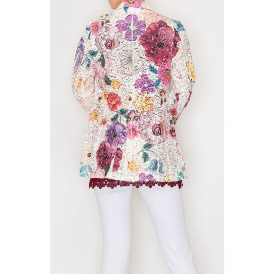 Beige Lace Floral Blazer