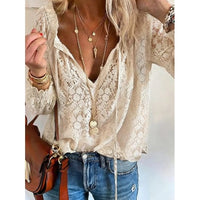 Beige V-Neck Lace Blouse