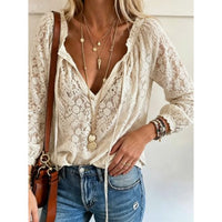 Beige V-Neck Lace Blouse