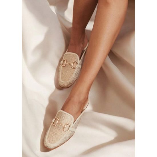 Bedazzle Beige Flat Mules