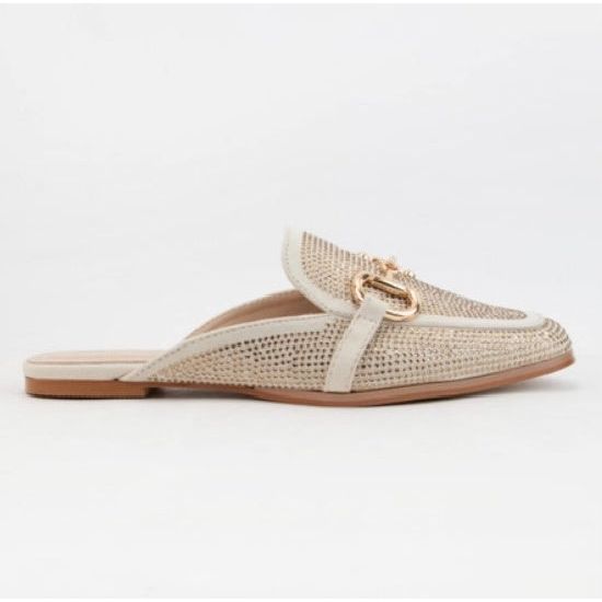 Bedazzle Beige Flat Mules