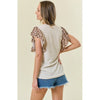 Beige Ribbed Top with Leopard Flutter Sleeves