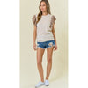 Beige Ribbed Top with Leopard Flutter Sleeves