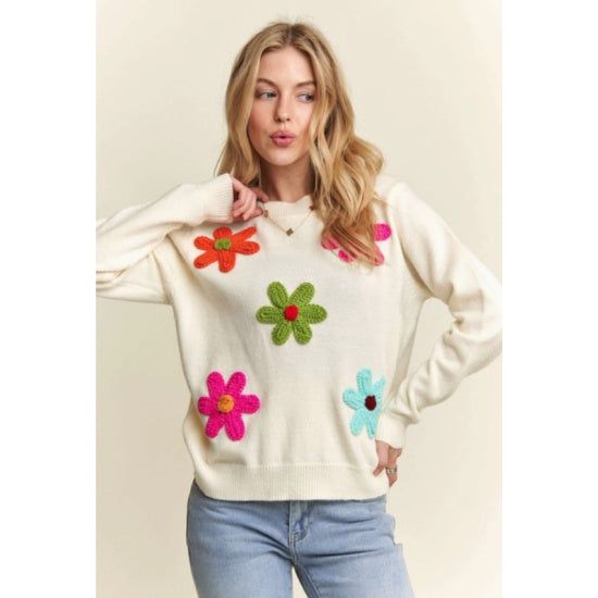 Floral Patch Cozy Knit Sweater