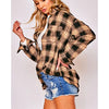 Taupe and Black Plaid Button Down Top