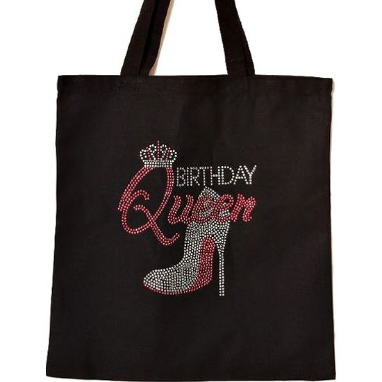 Birthday Queen with Pink Bottom Heels Rhinestone Tote Bag